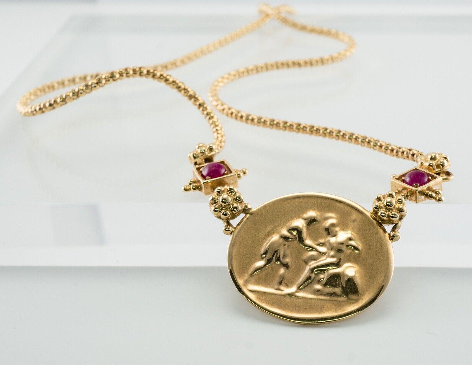 Collier avec pendentif camée en intaille de rubis en or 14K en vente 1