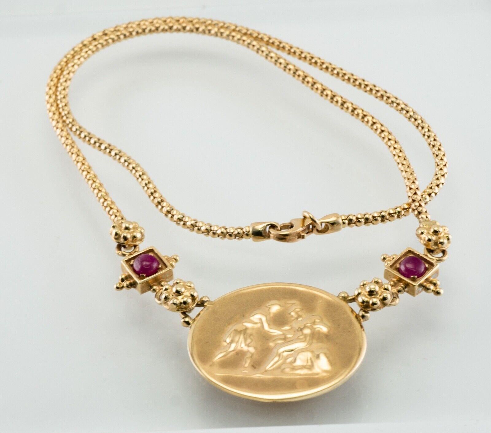 Collier avec pendentif camée en intaille de rubis en or 14K en vente 3
