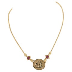 Ruby Intaglio Cameo Pendant Necklace 14K Gold