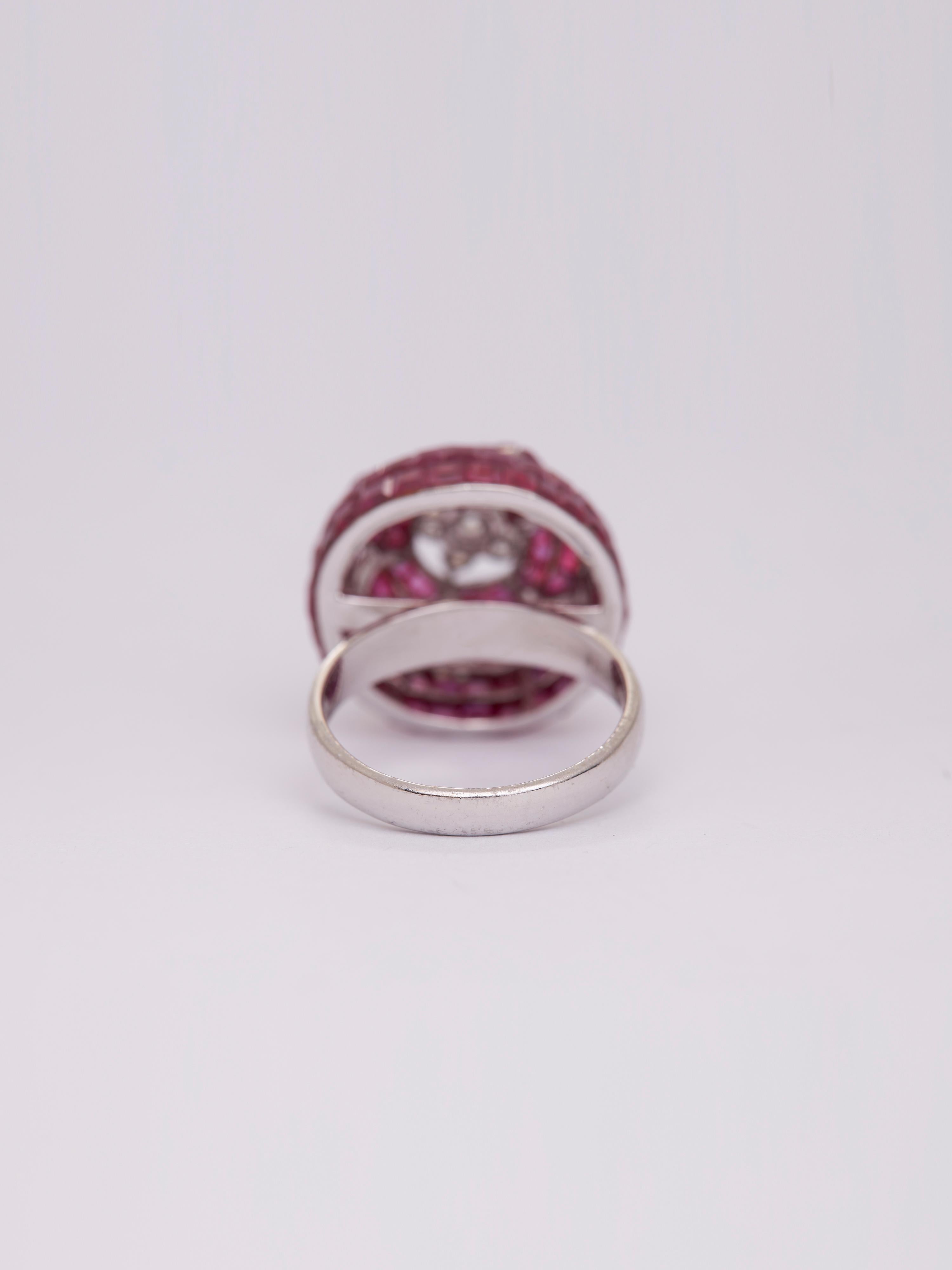 Contemporary Ruby Invisible Setting Ring in 14kt Gold For Sale