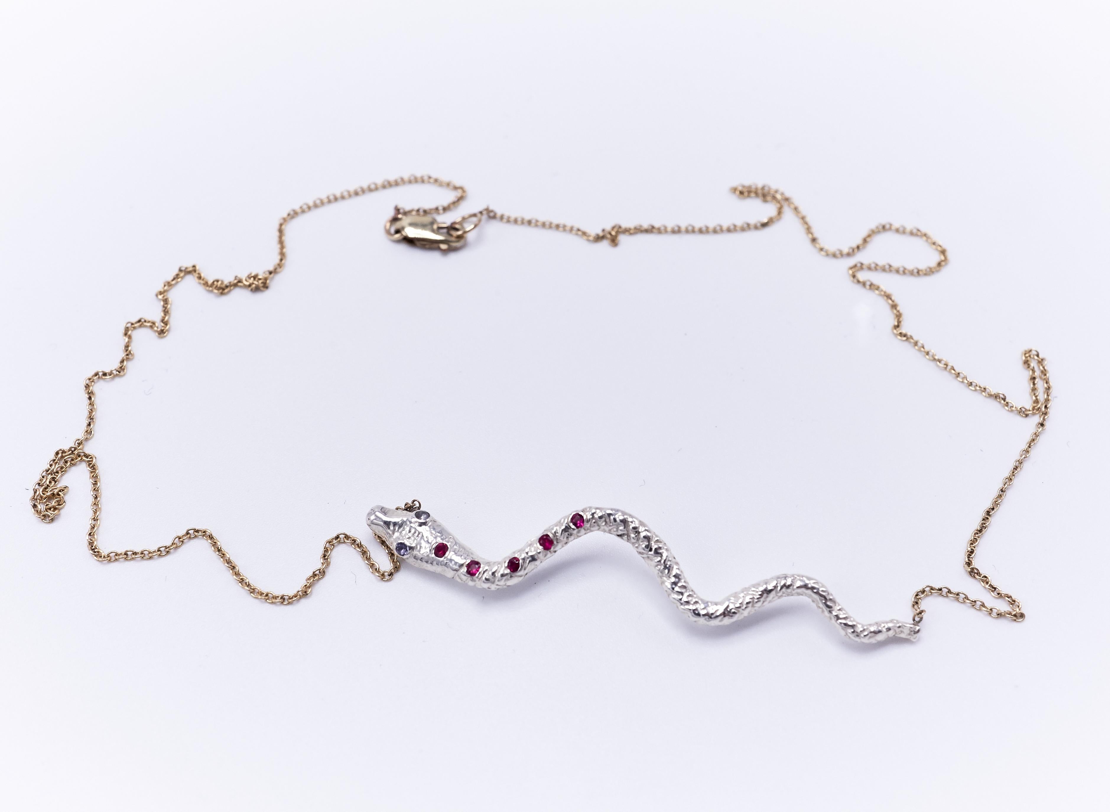 Ruby Iolite Snake  Necklace Silver Gold Filled Chain J Dauphin In New Condition For Sale In Los Angeles, CA