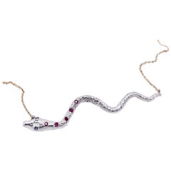 Serpent en iolite rubis  J Dauphin Collier à chaîne remplie d'argent et d'or