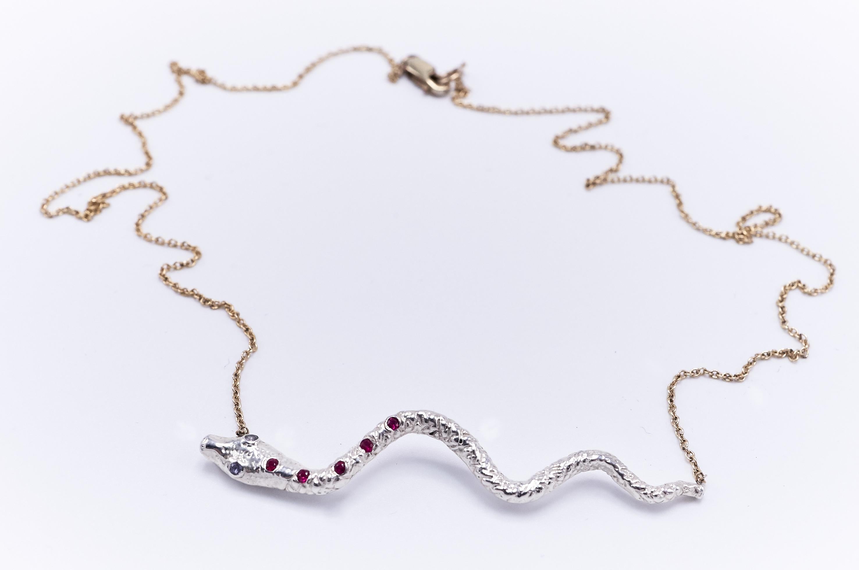 Contemporary Ruby Iolite Snake Necklace Silver Gold Filled Chain J Dauphin For Sale