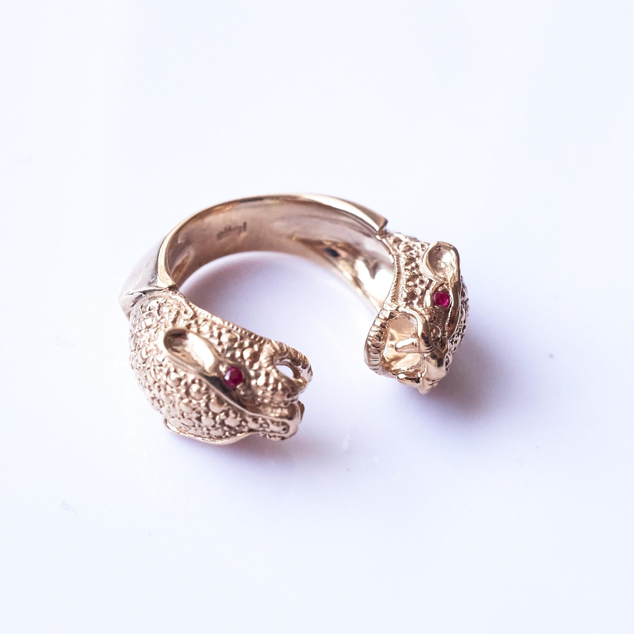 Early Victorian Ruby Jaguar Ring Animal Ring Cocktail Ring Bronze J Dauphin For Sale