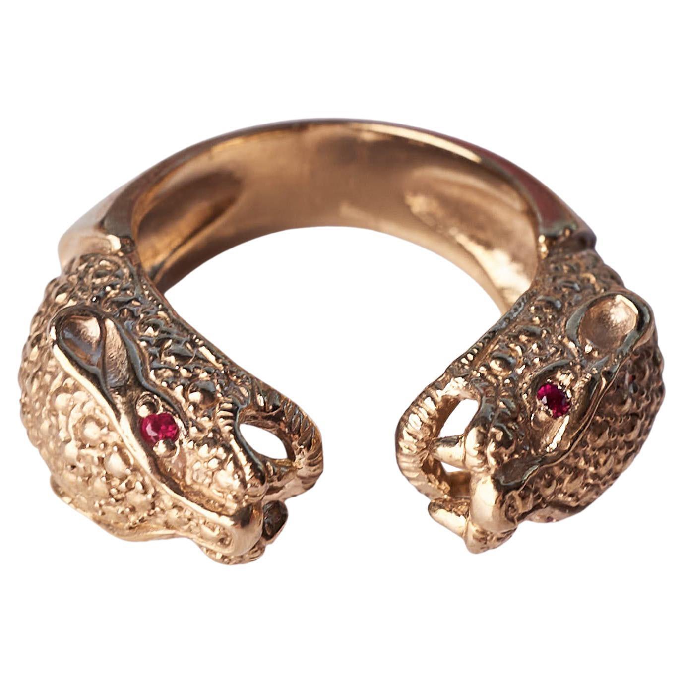 Jaguar-Ring aus Bronze mit Rubin und Jaguar-Tier J Dauphin