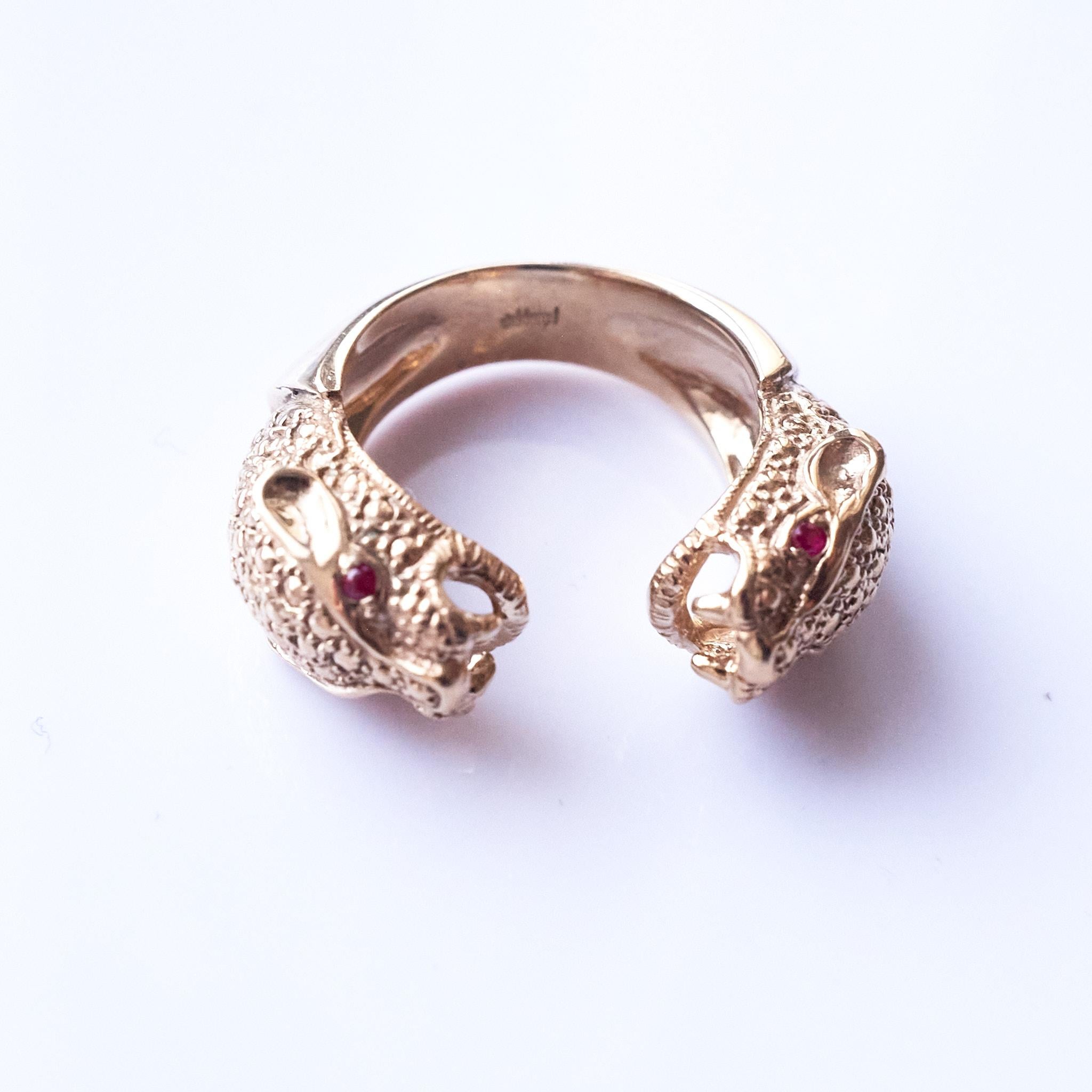 Primo vittoriano Anello Rubino Giaguaro Gioielli Animali Bronzo Anello Cocktail J DAUPHIN