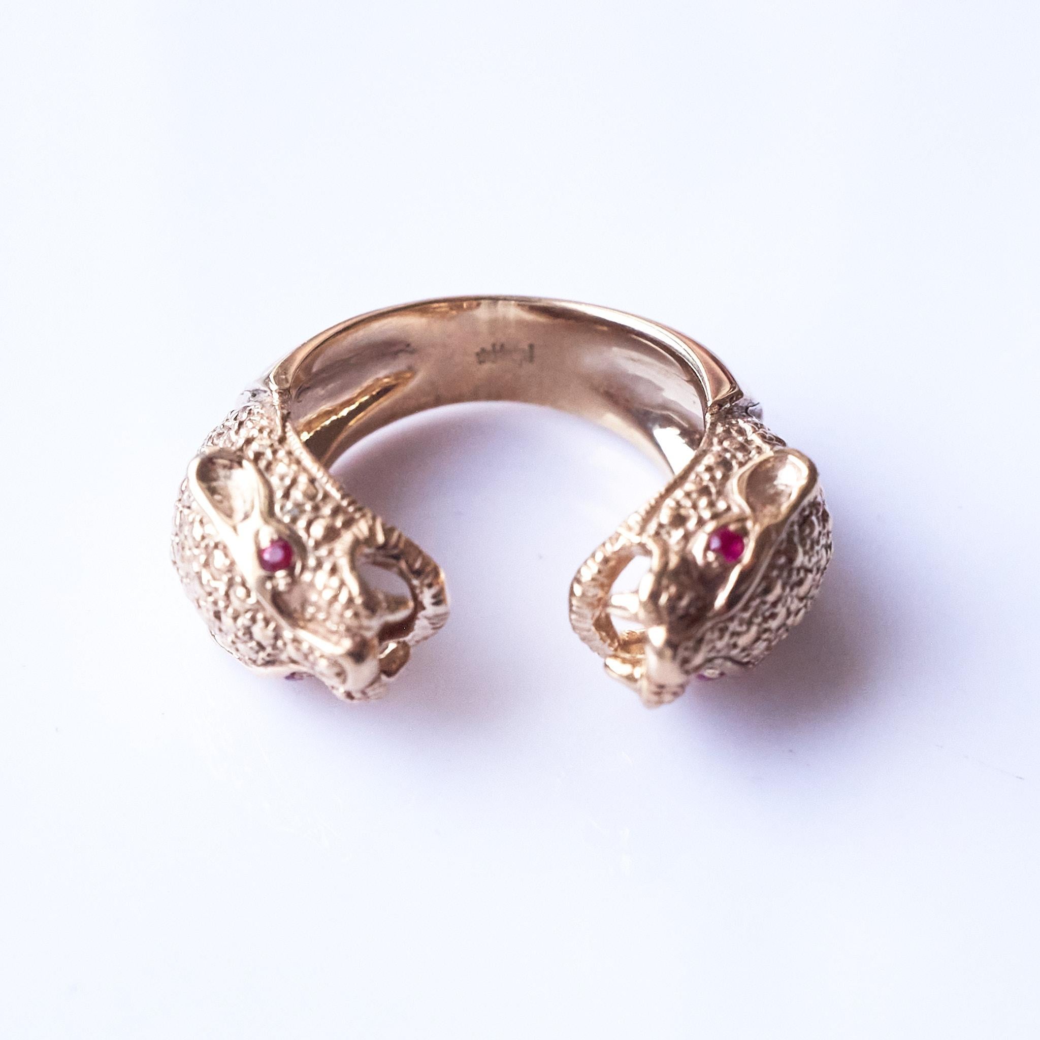 Anello Rubino Giaguaro Gioielli Animali Bronzo Anello Cocktail J DAUPHIN In condizioni Nuovo a Los Angeles, CA