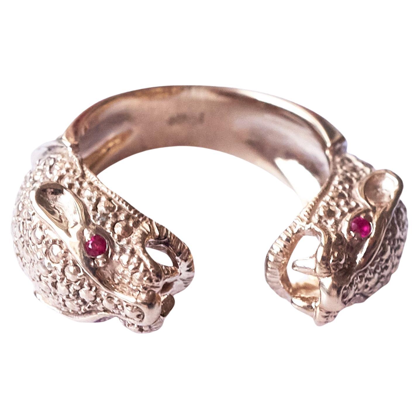 Ruby Jaguar Ring Bronze Animal Jewelry Cocktail Ring J Dauphin For Sale