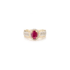 Red Ruby Engagement Ring for Women with Diamonds in 18k Solid Yellow Gold