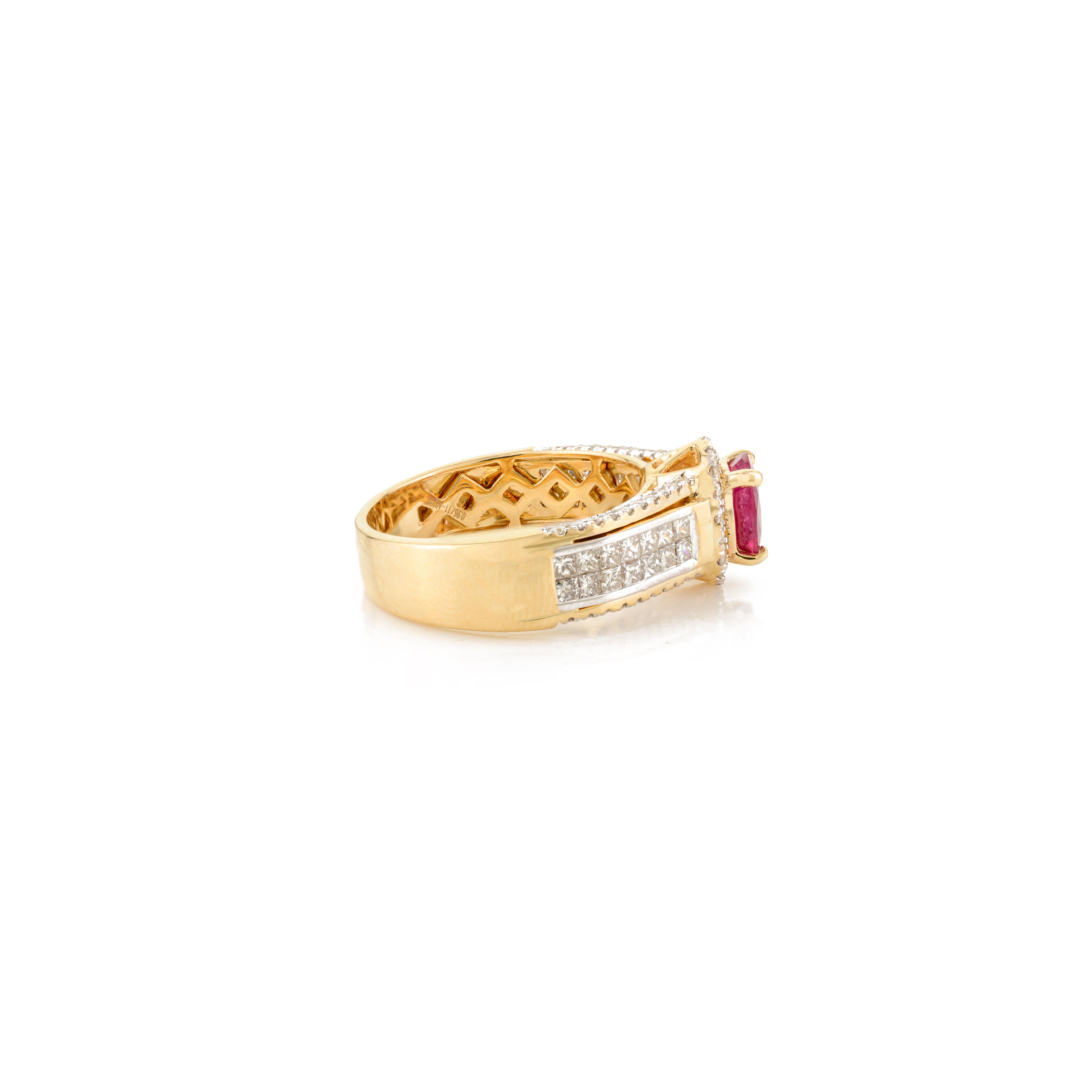 For Sale:  Red Ruby Engagement Ring for Women with Diamonds in 18k Solid Yellow Gold 3