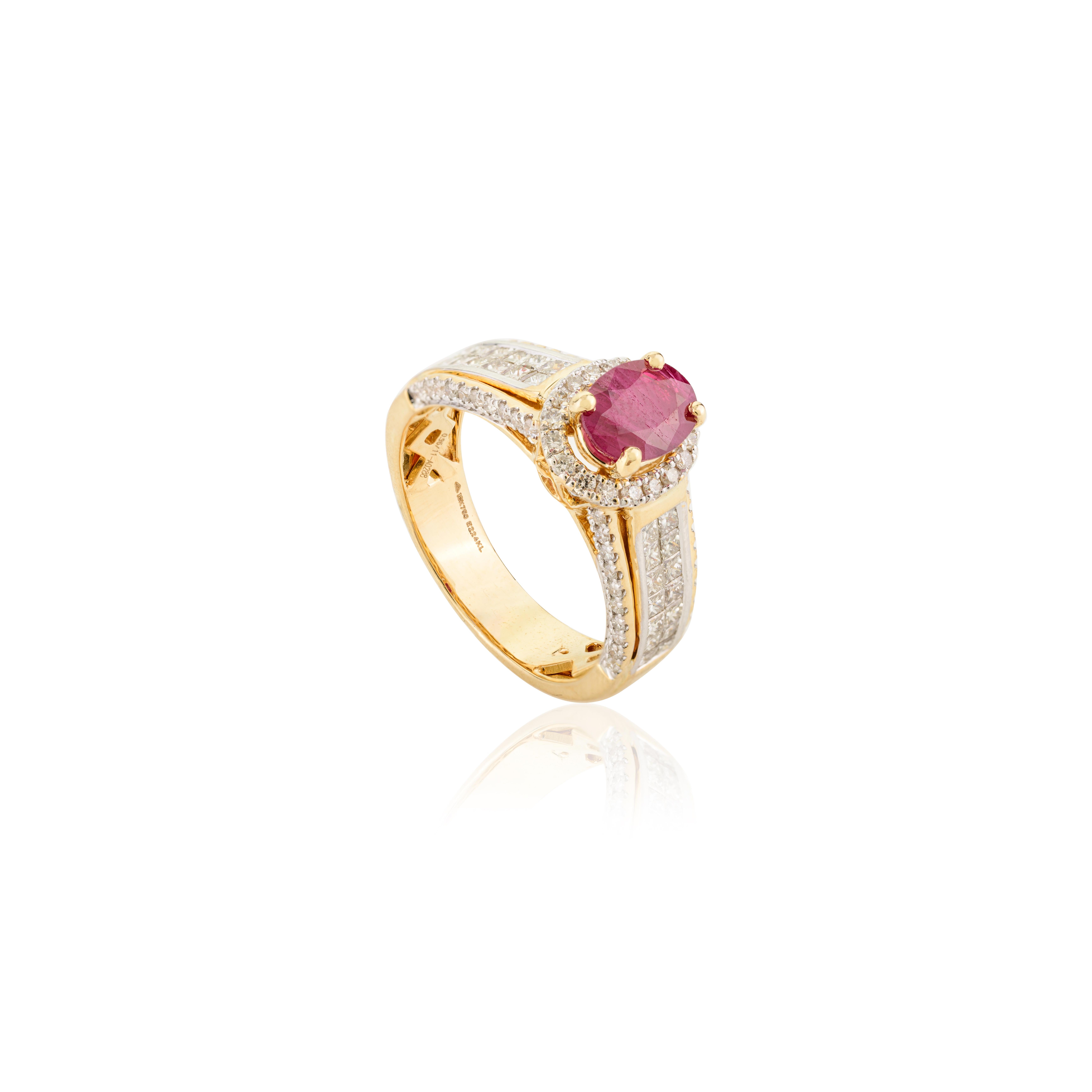 For Sale:  Red Ruby Engagement Ring for Women with Diamonds in 18k Solid Yellow Gold 4