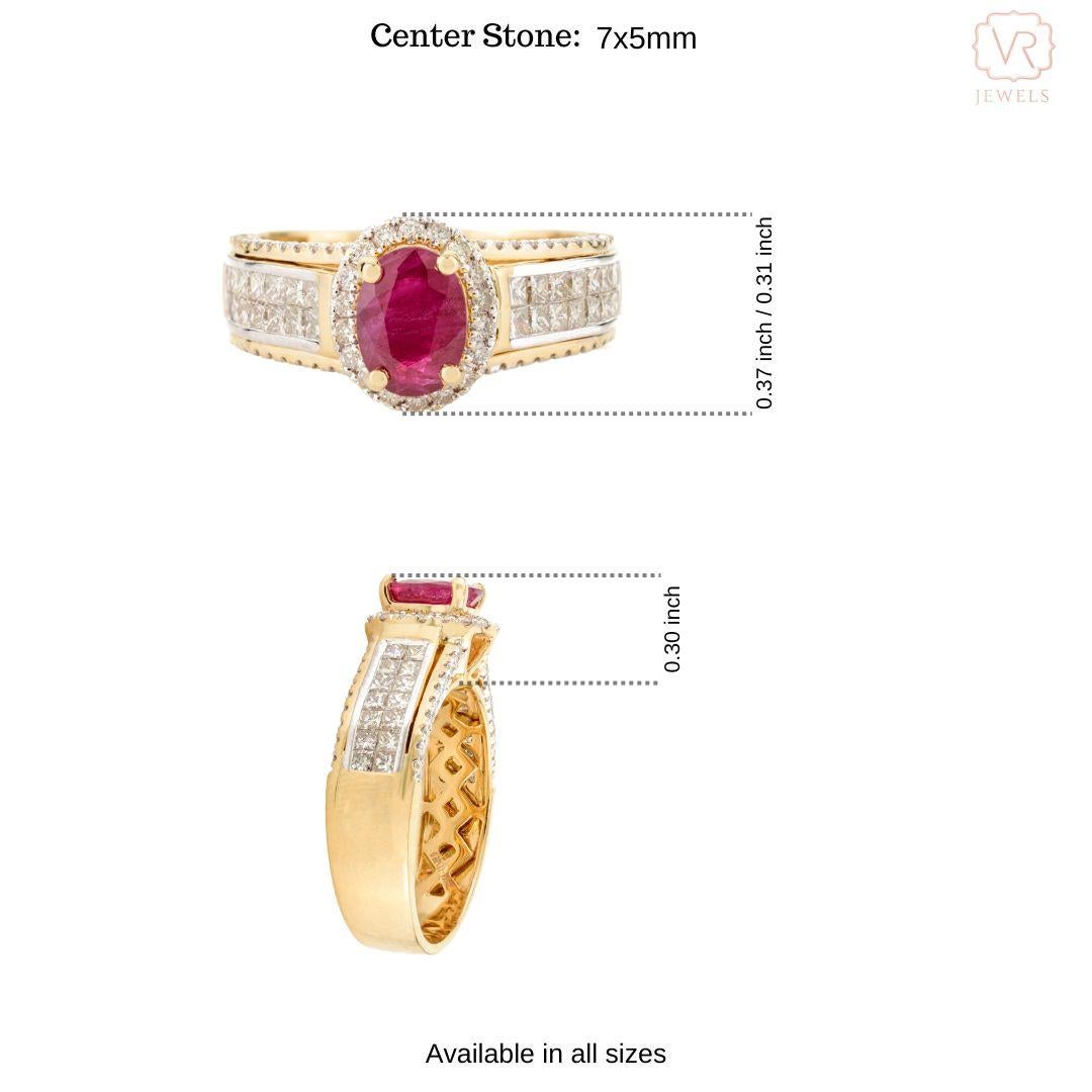 For Sale:  Red Ruby Engagement Ring for Women with Diamonds in 18k Solid Yellow Gold 6