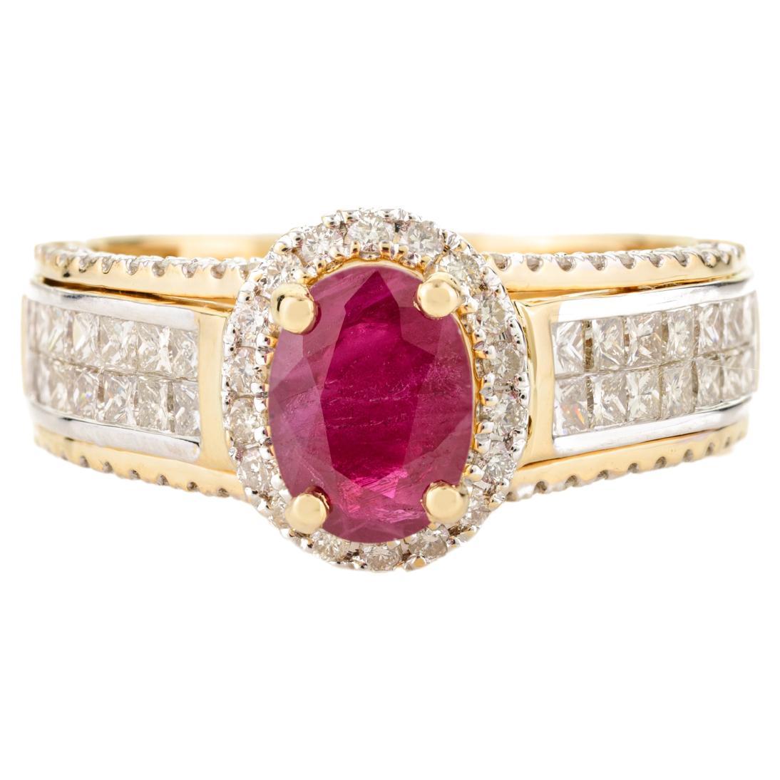 Red Ruby Engagement Ring for Women with Diamonds in 18k Solid Yellow Gold