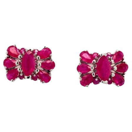 Ruby July Birthstone Floral Stud Earrings Handcrafted in Sterling Silver For Sale