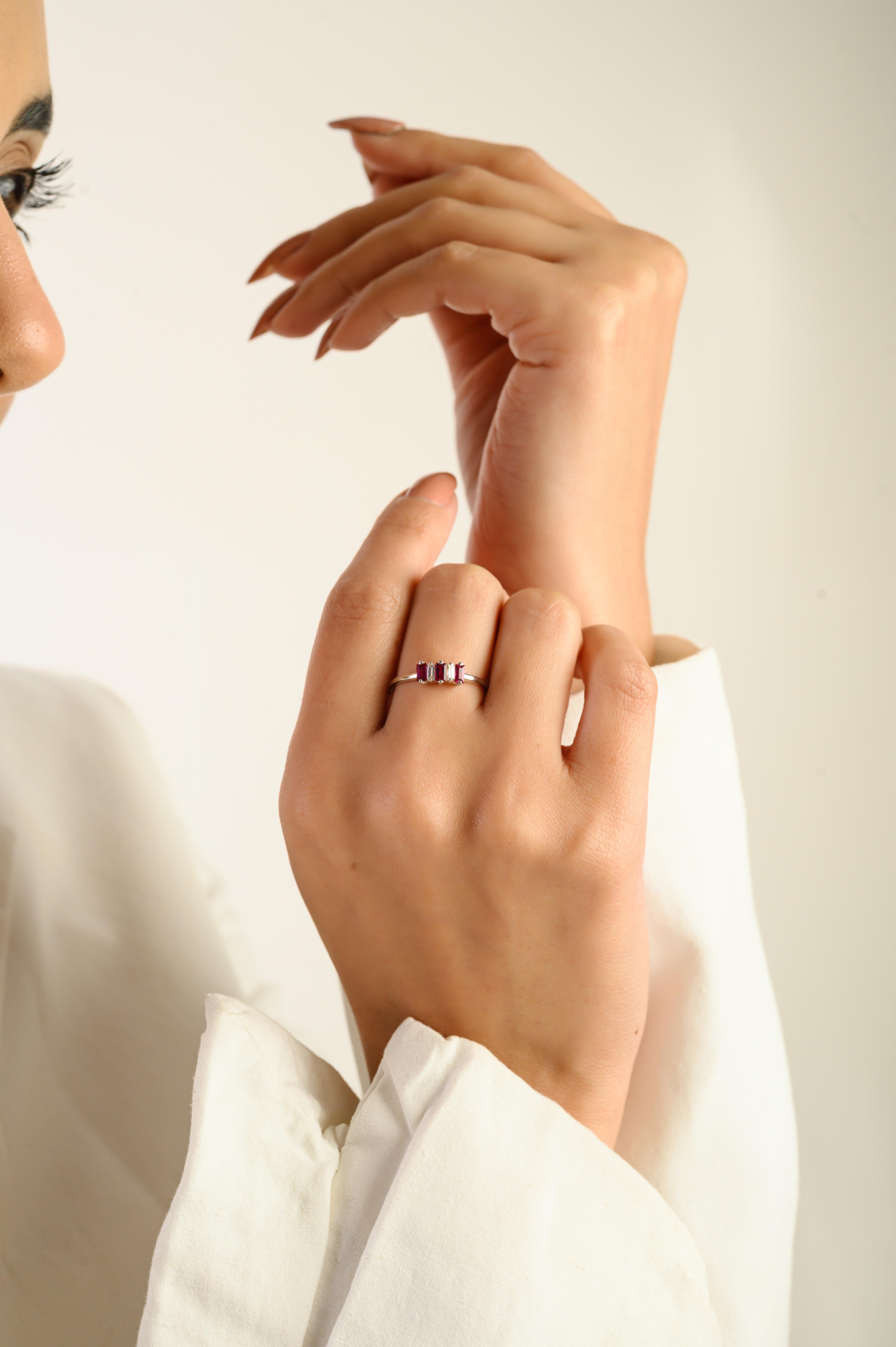 Ruby July Birthstone Three-stone Ring With Baguet… - image 4