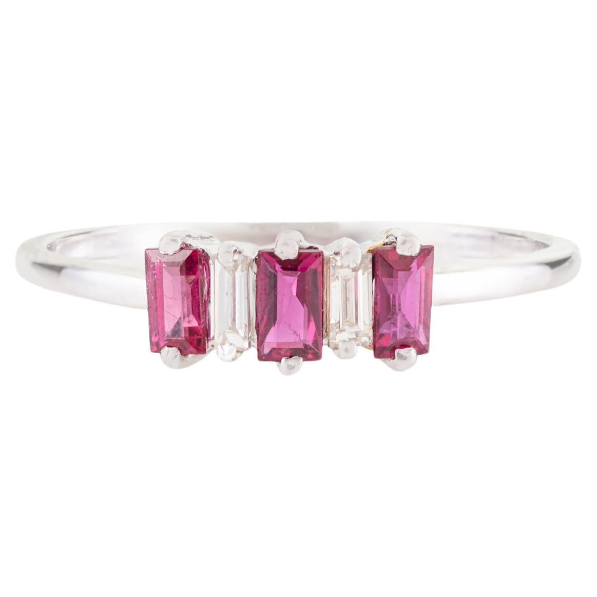 Ruby July Birthstone Three-stone Ring With Baguet… - image 1