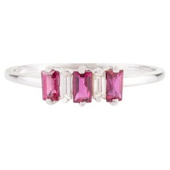 Ruby July Birthstone Three-Stone Ring with Baguette Diamonds in 14K White Gold