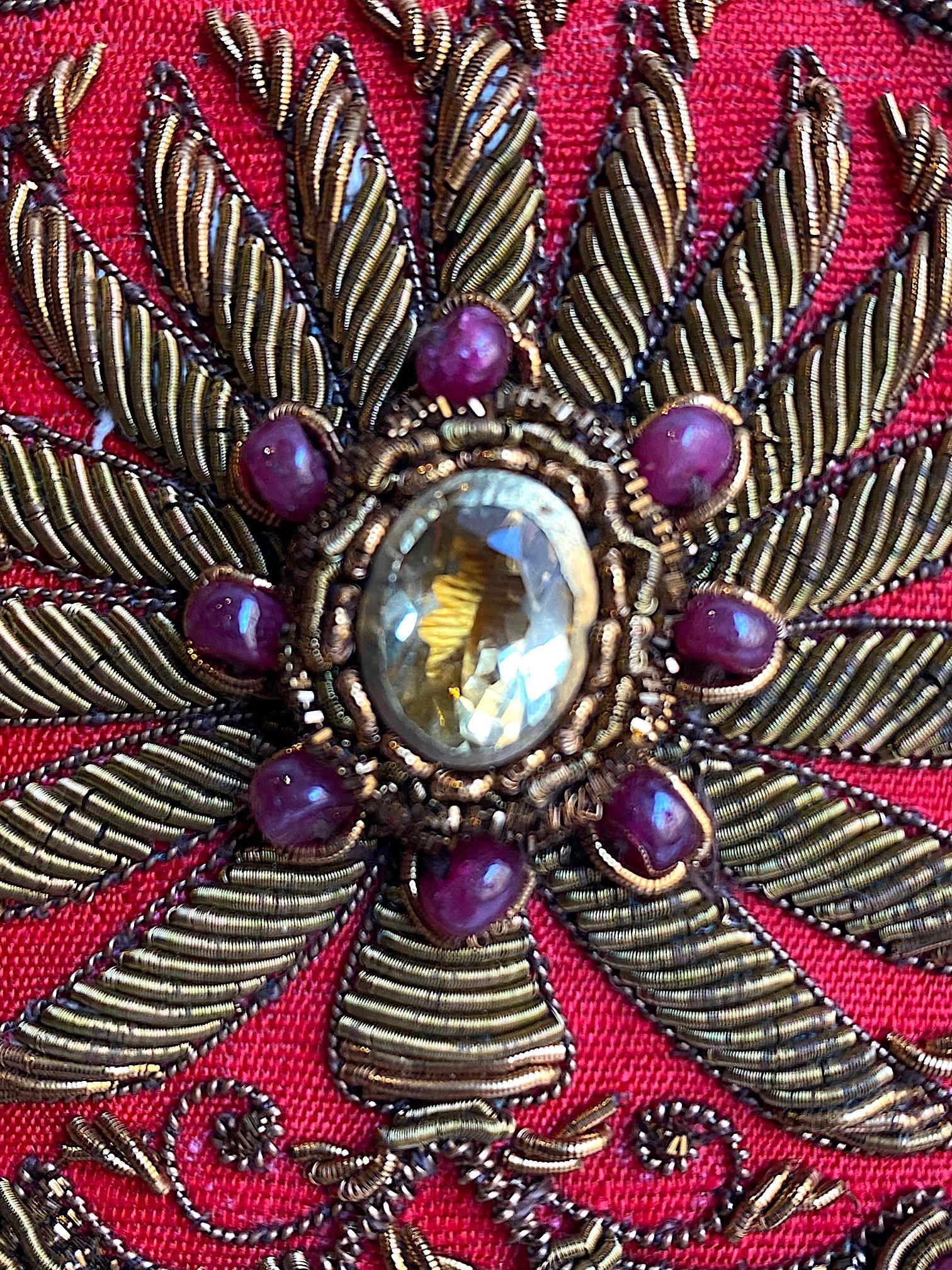 Ruby & Lemon Quartz Silk Jewel Embroidered Evening Bag For Sale 5