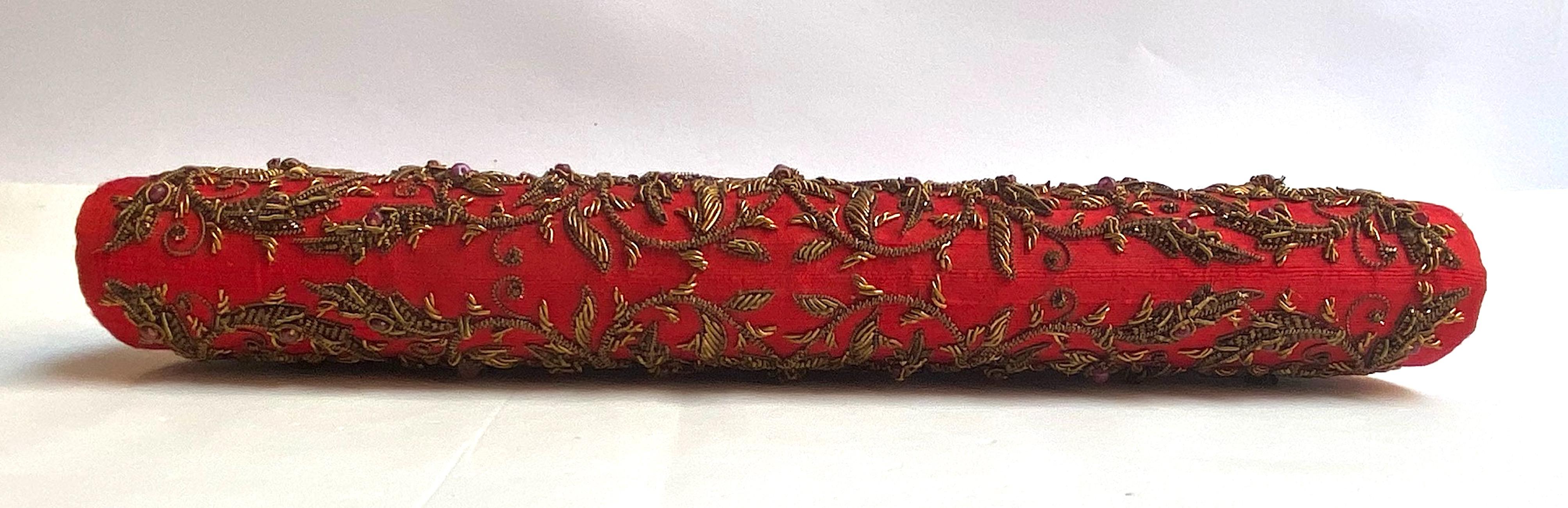 Ruby & Lemon Quartz Silk Jewel Embroidered Evening Bag For Sale 7