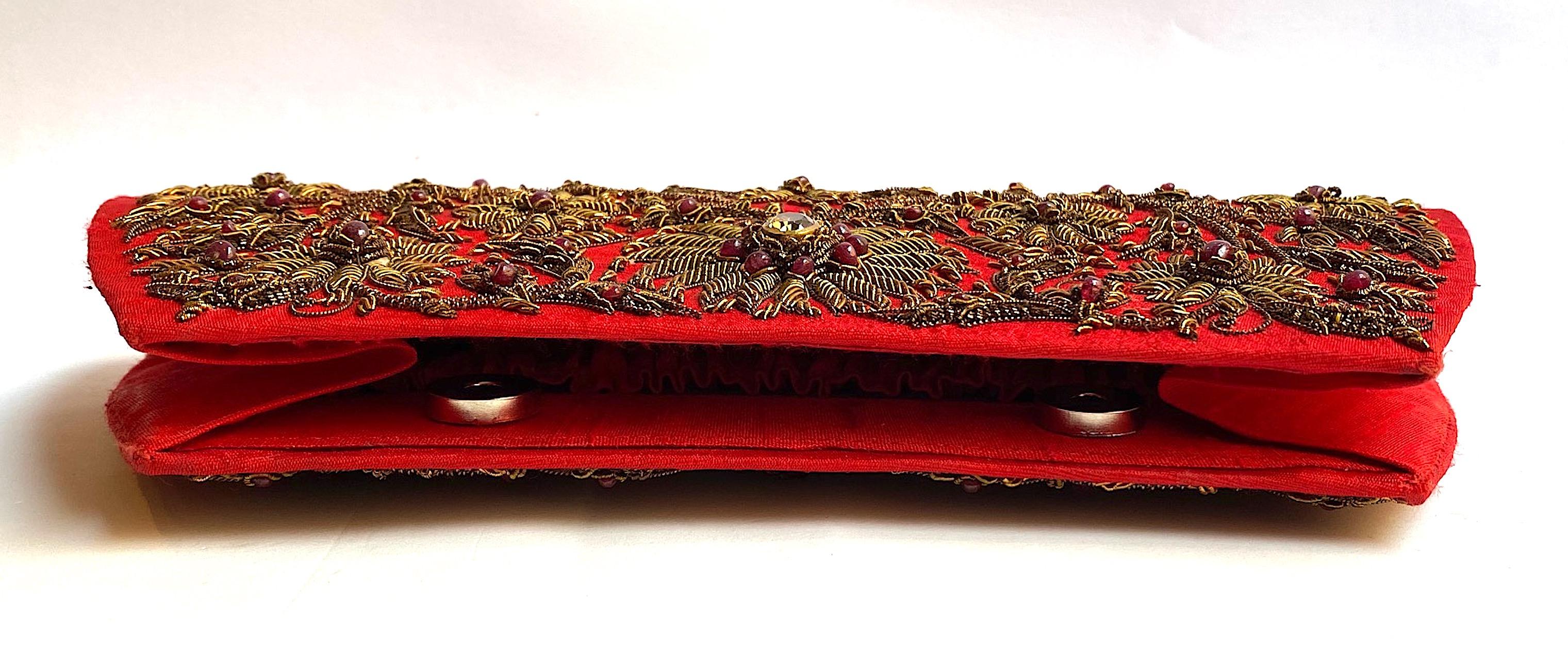 Ruby & Lemon Quartz Silk Jewel Embroidered Evening Bag For Sale 8