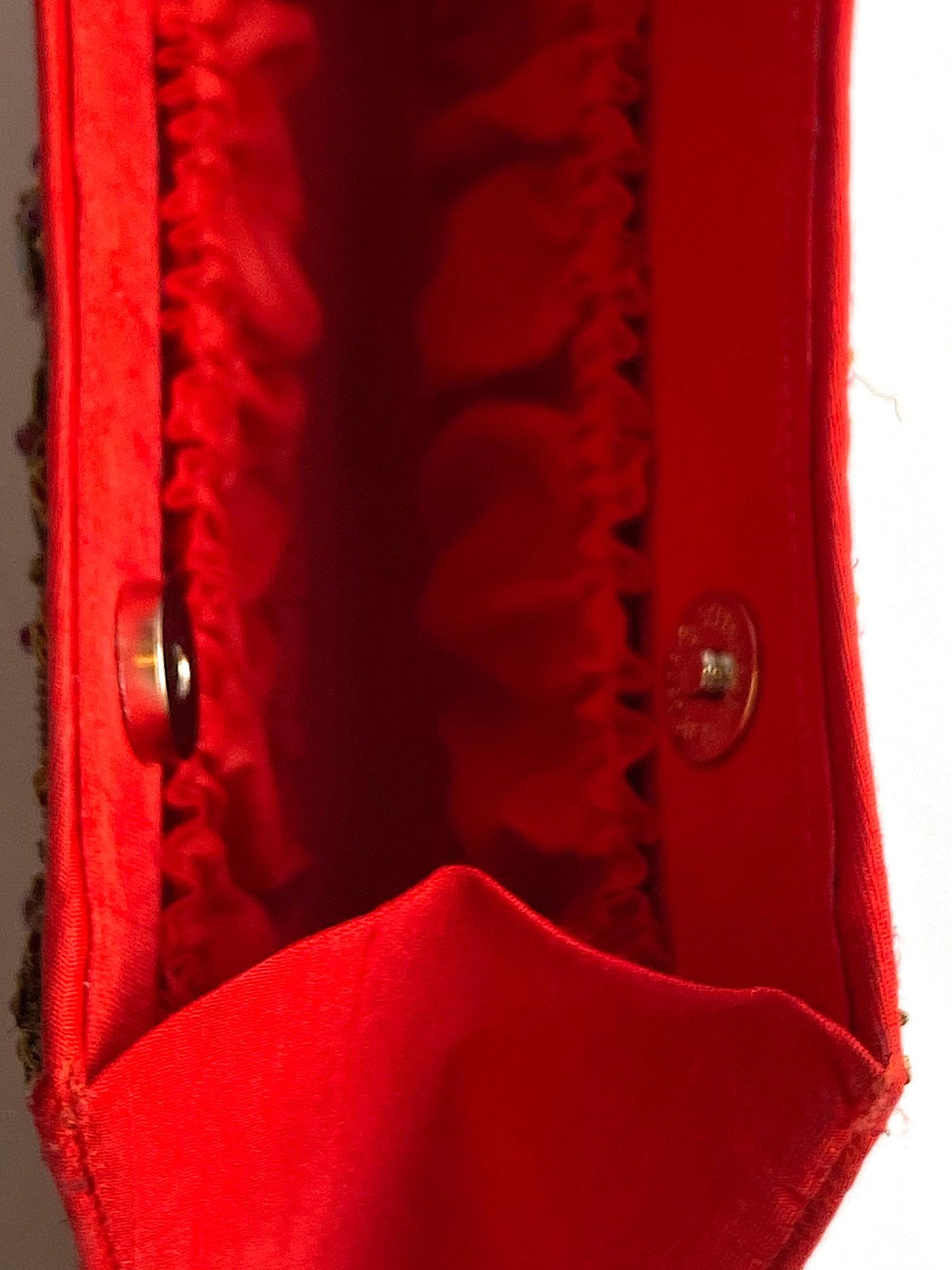 Ruby & Lemon Quartz Silk Jewel Embroidered Evening Bag For Sale 9