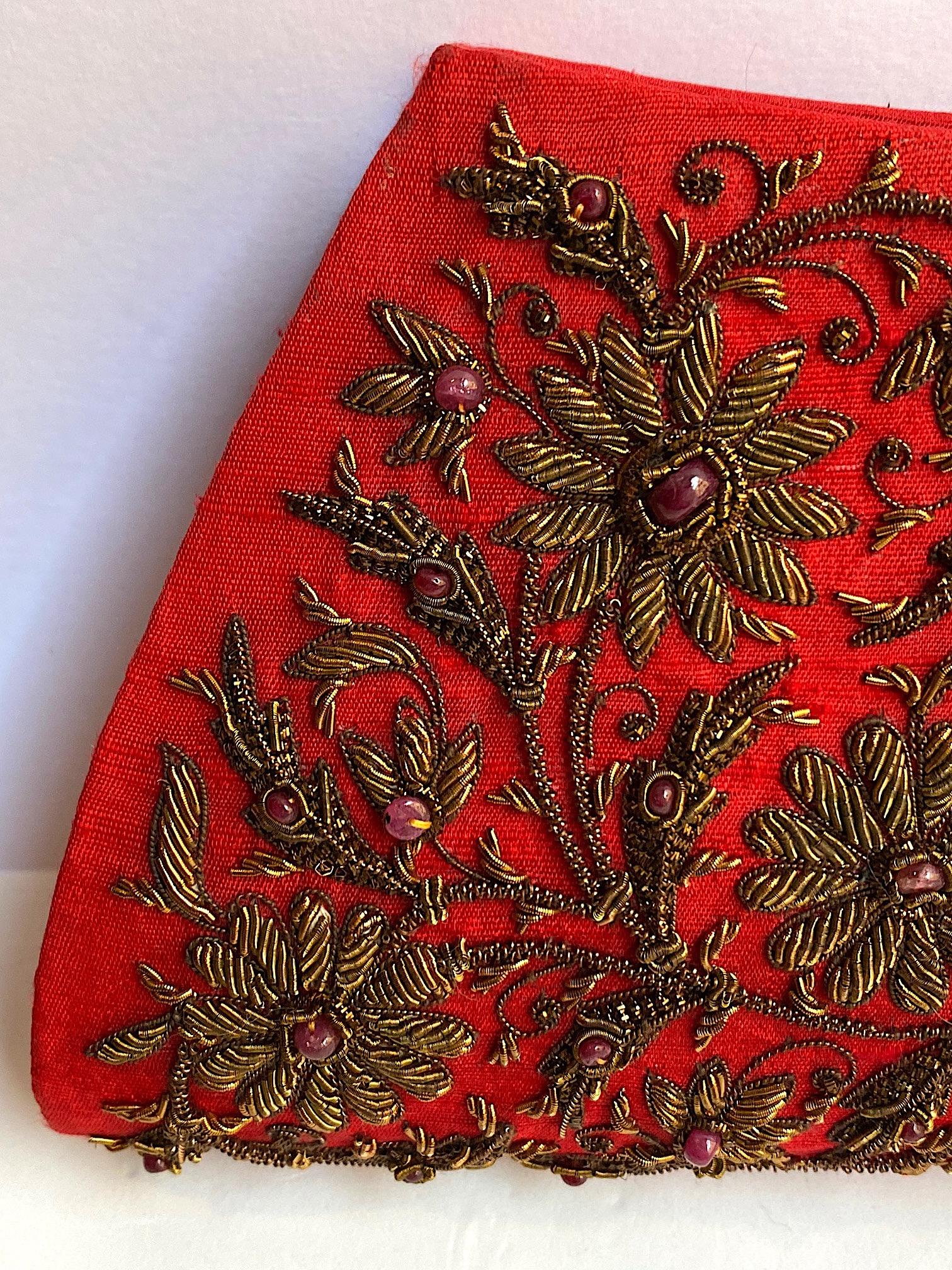 Ruby & Lemon Quartz Silk Jewel Embroidered Evening Bag In Excellent Condition For Sale In New York, NY