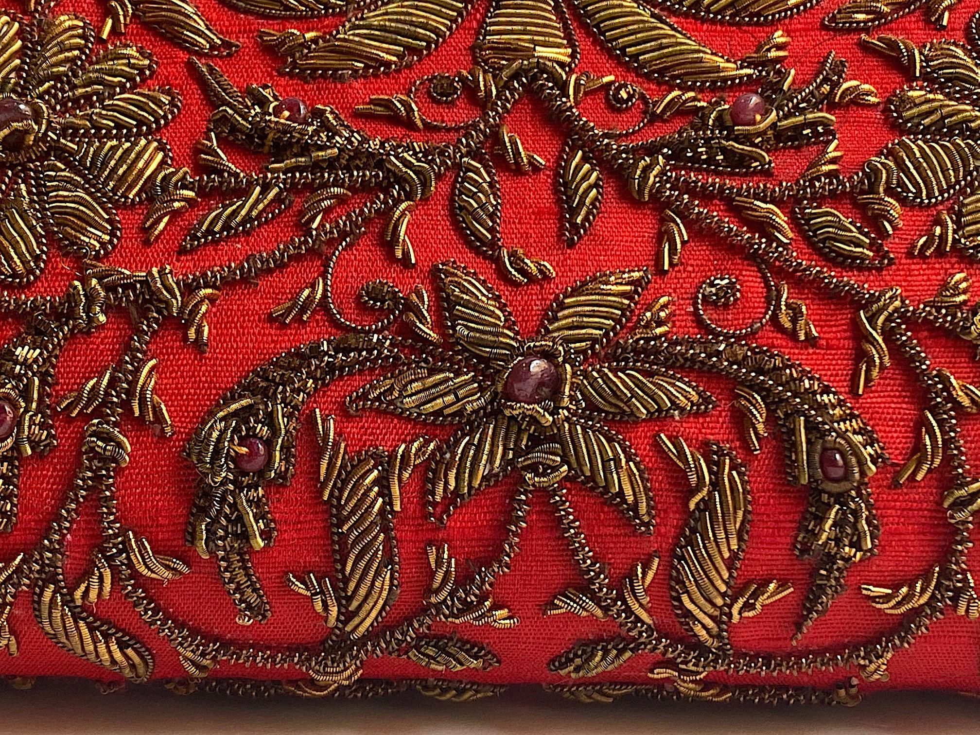 Ruby & Lemon Quartz Silk Jewel Embroidered Evening Bag For Sale 1