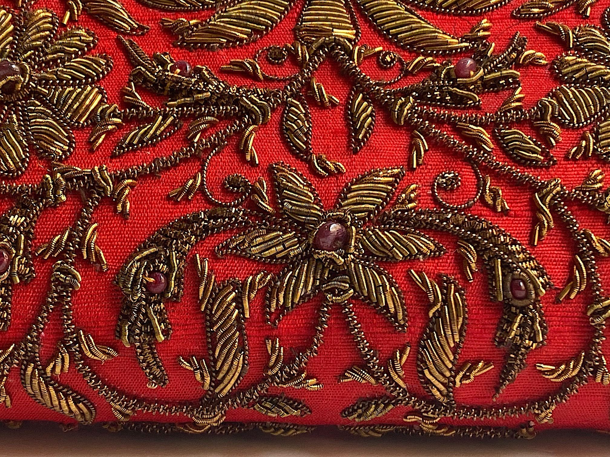 Women's Ruby & Lemon Quartz Silk Jewel Embroidered Evening Bag For Sale