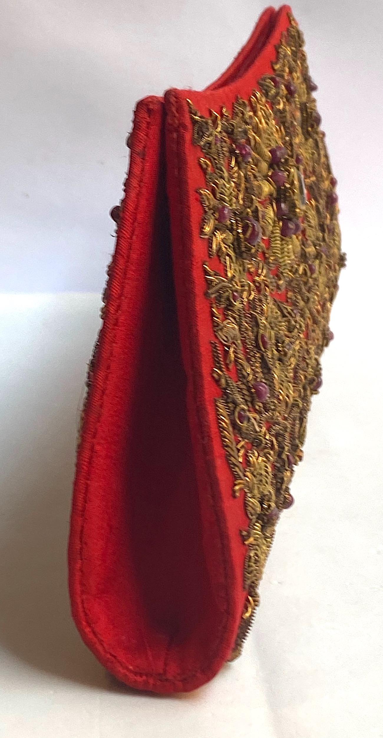 Ruby & Lemon Quartz Silk Jewel Embroidered Evening Bag For Sale 2