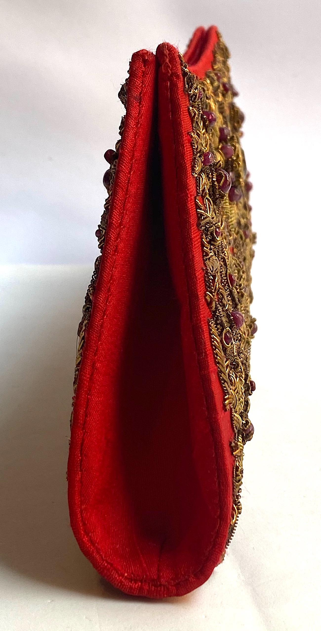 Ruby & Lemon Quartz Silk Jewel Embroidered Evening Bag For Sale 3
