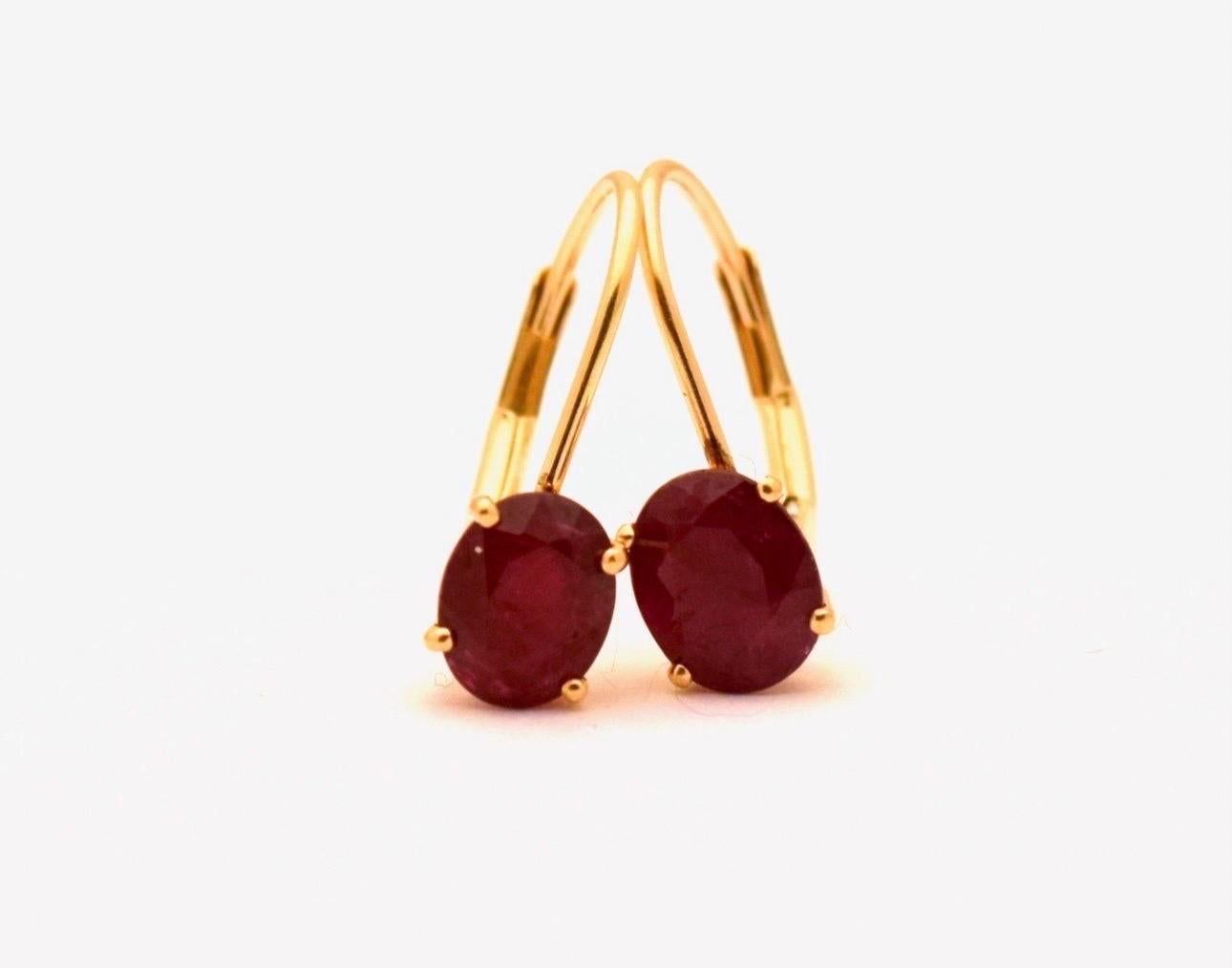 Oval Cut Ruby lever back earrings Burma untreated rubies 14KT gold For Sale
