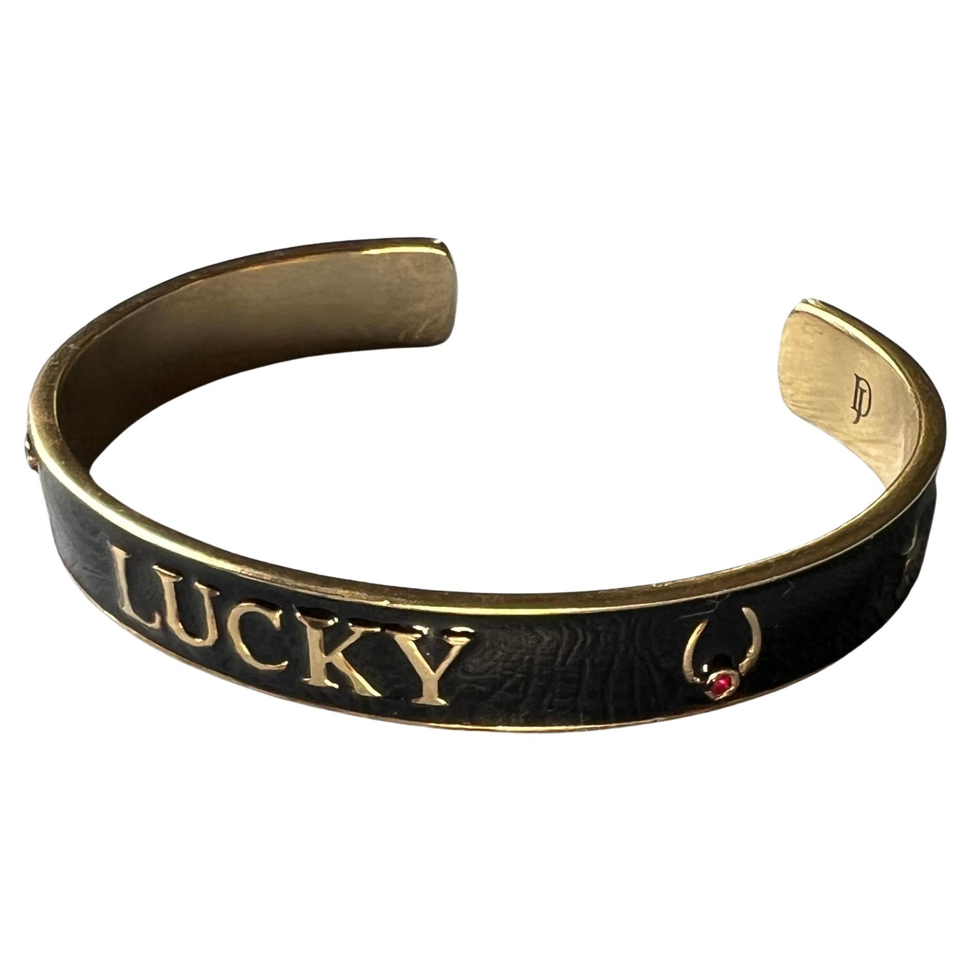 Ruby Lucky Horseshoe Cuff Bracelet Black Enamel