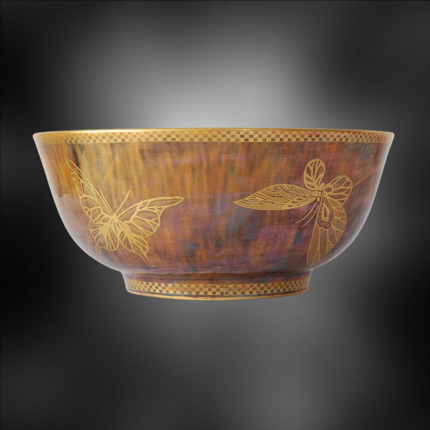 English Ruby Lustre Bowl with Butterflies. Wedgwood, circa 1925 For Sale