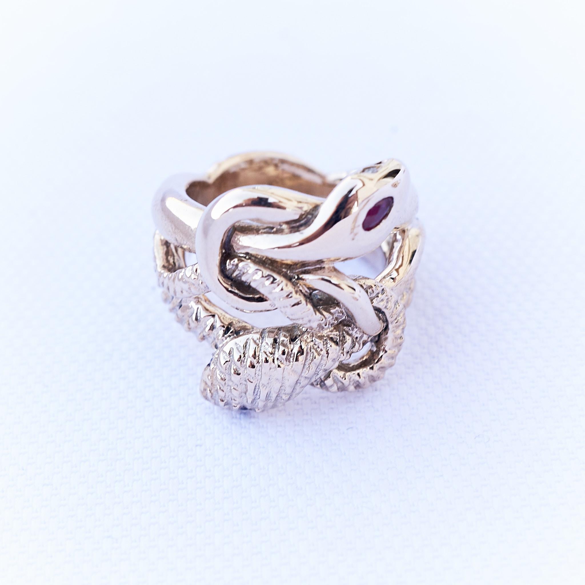 Victorian Ruby Marquis Emerald White Diamond Snake Ring Cocktail Ring Bronze J Dauphin For Sale