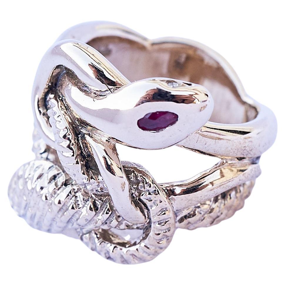 Ruby Marquis Emerald White Diamond Snake Ring Cocktail Ring Bronze J Dauphin For Sale