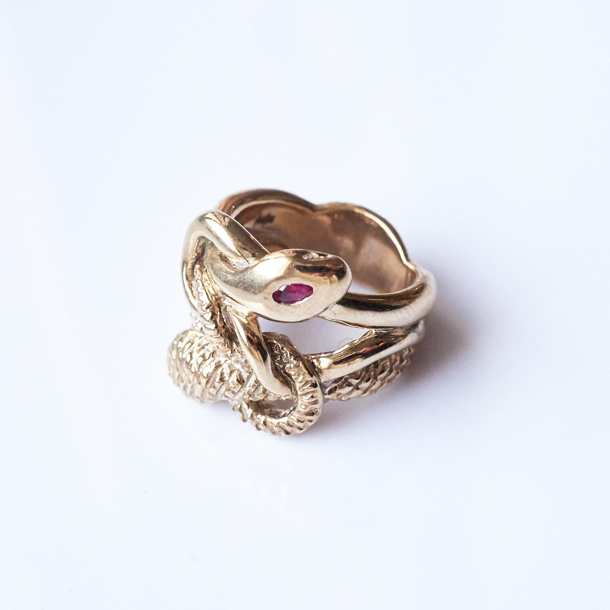 Victorian Ruby Marquis White Diamond Emerald Snake Ring Cocktail Ring Bronze J Dauphin For Sale