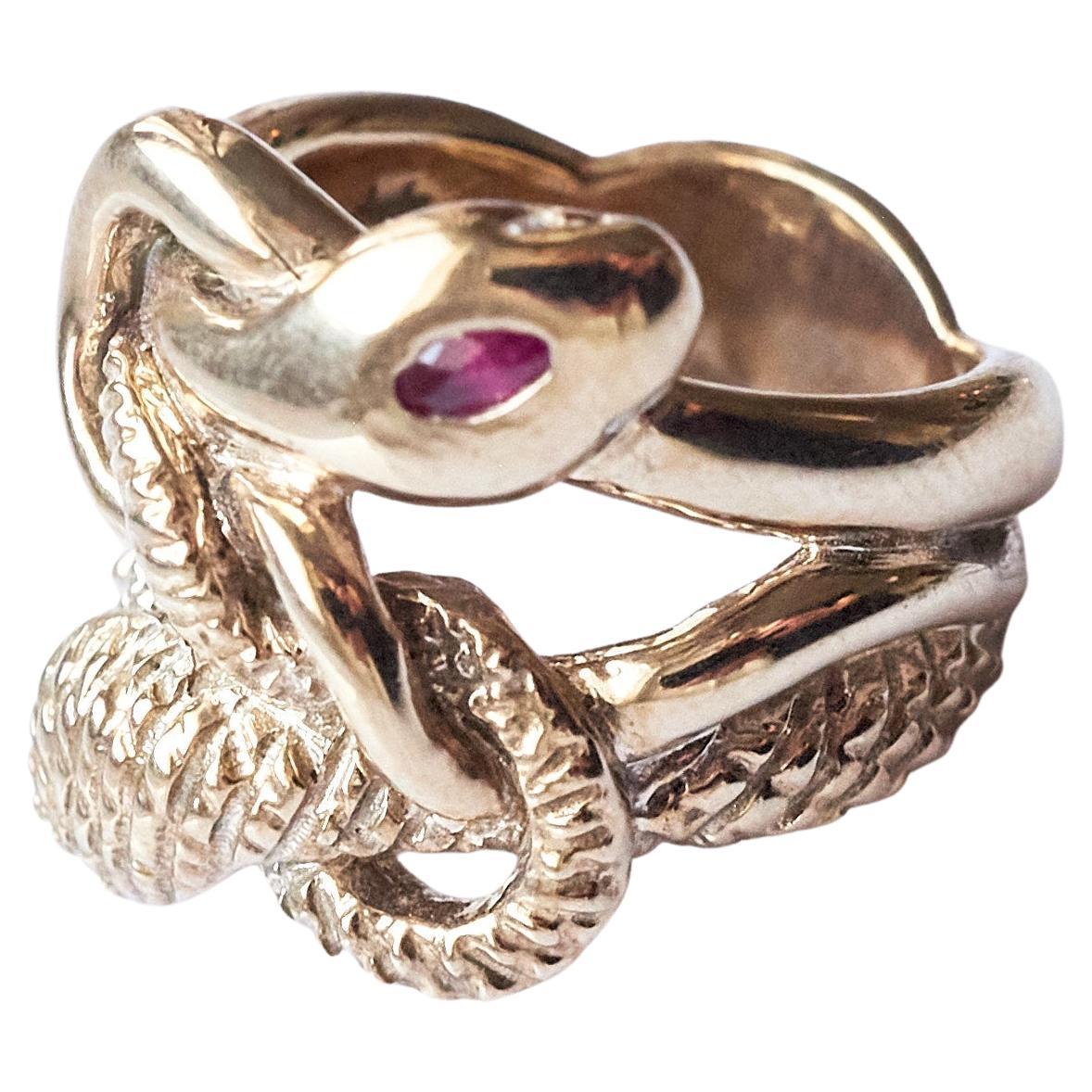 Ruby Marquis White Diamond Emerald Snake Ring Cocktail Ring Bronze J Dauphin For Sale