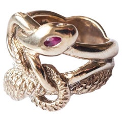 Vintage Ruby Marquis White Diamond Emerald Snake Ring Cocktail Ring Bronze J Dauphin