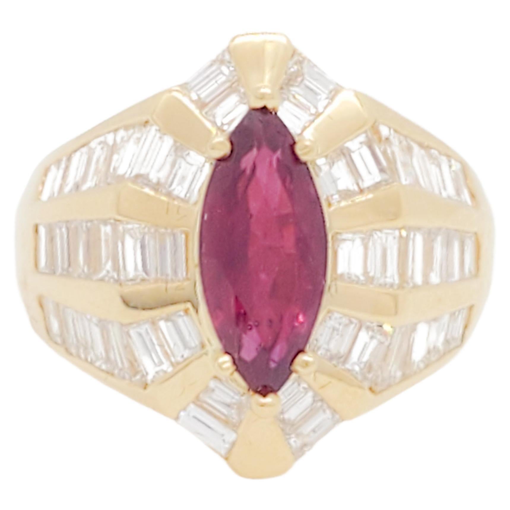 Ruby Marquise and Diamond Cocktail Ring in 18k Yellow Gold