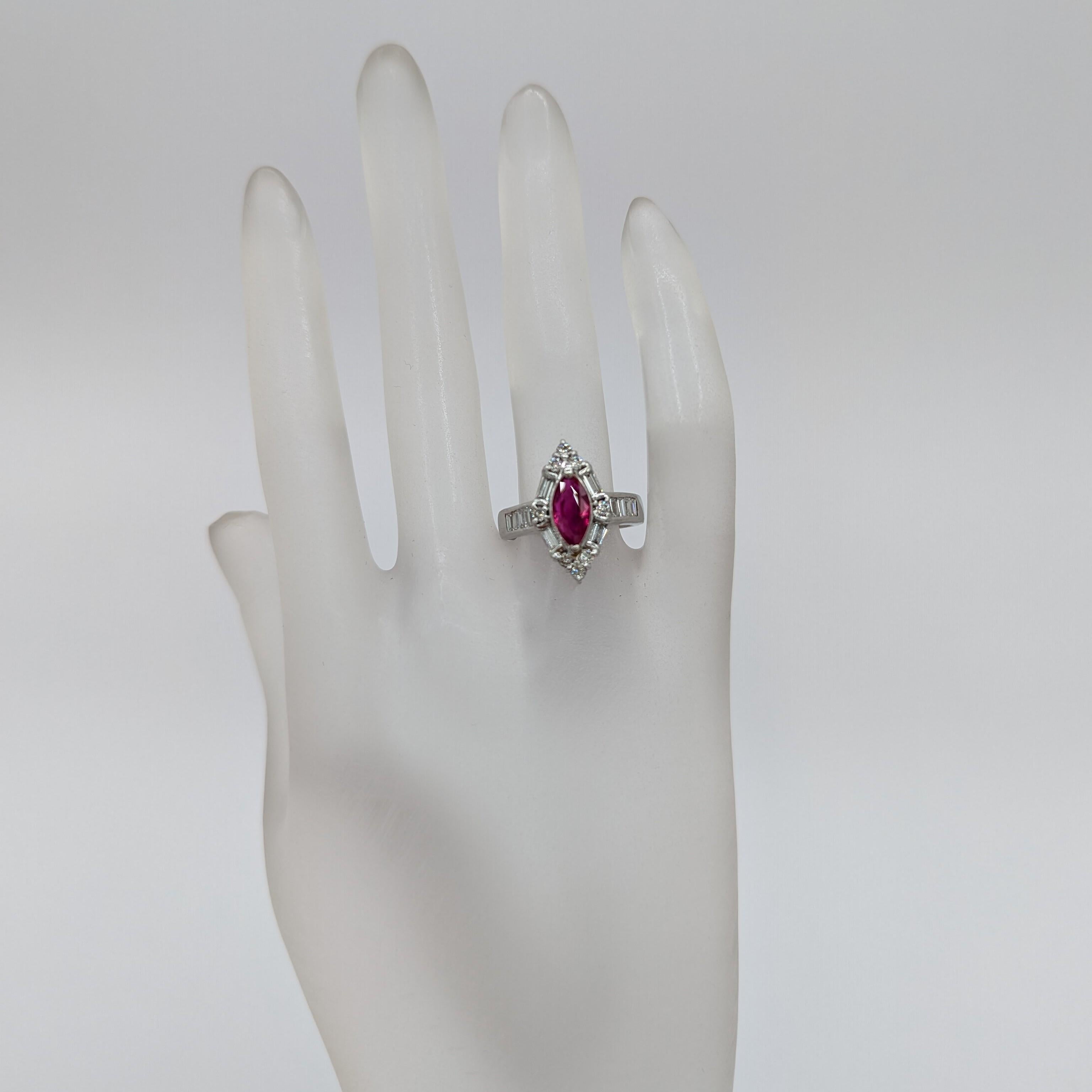 Marquise Cut Ruby Marquise and White Diamond Ring in Platinum For Sale