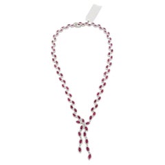 Ruby Marquise and White Diamond Round Lariat Necklace in 14k White Gold