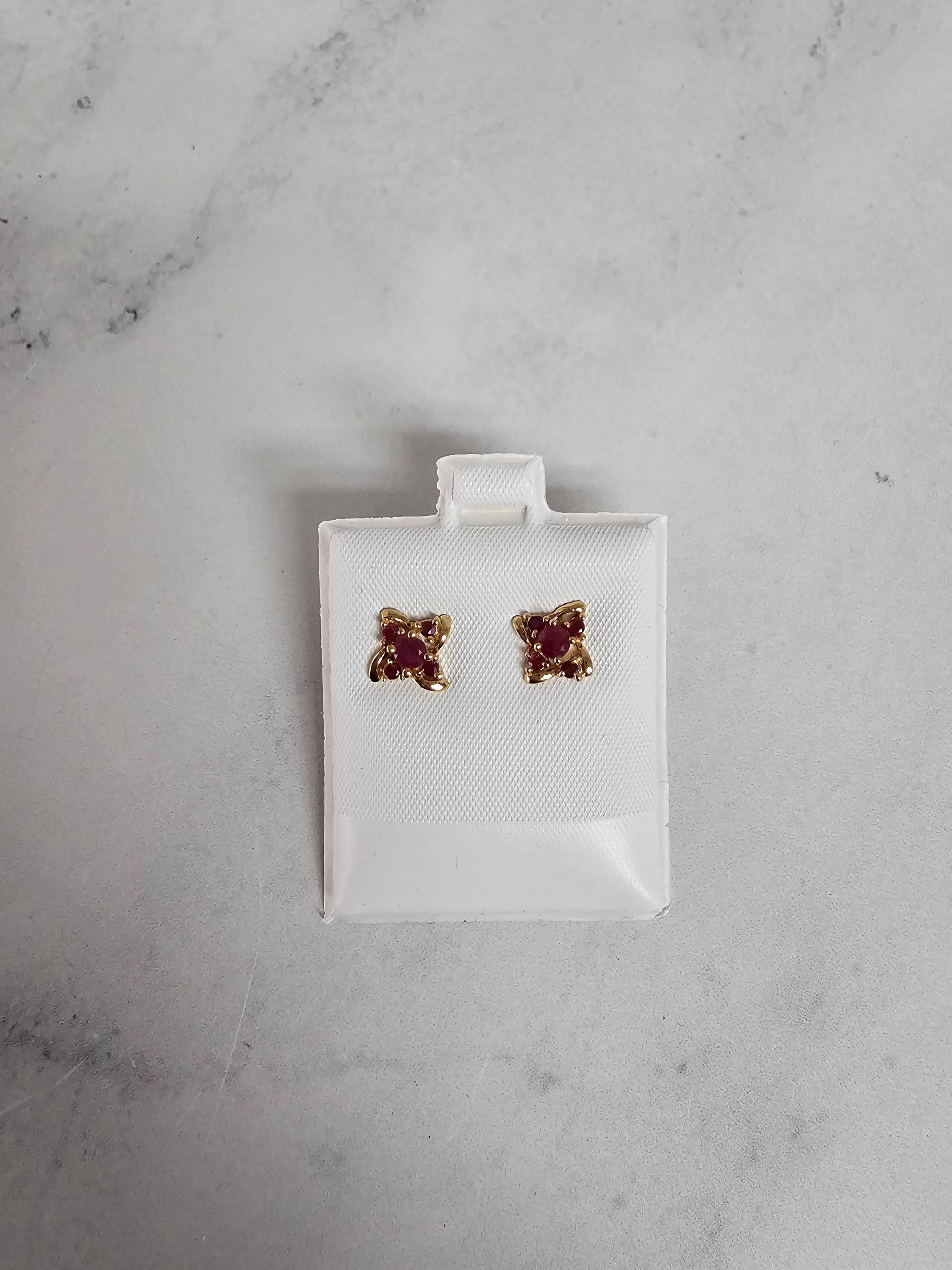 Round Cut Ruby Marquise Cluster Earrings 14k Yellow Gold For Sale