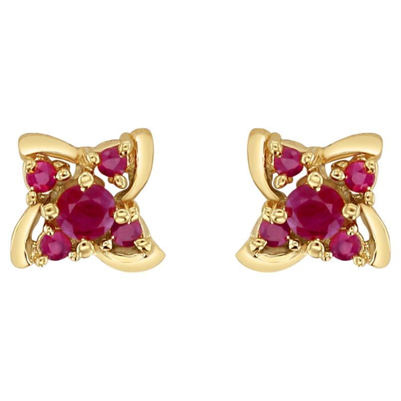 Pendientes Racimo Rubí Marquesa Oro Amarillo 14k