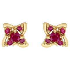 Pendientes Racimo Rubí Marquesa Oro Amarillo 14k