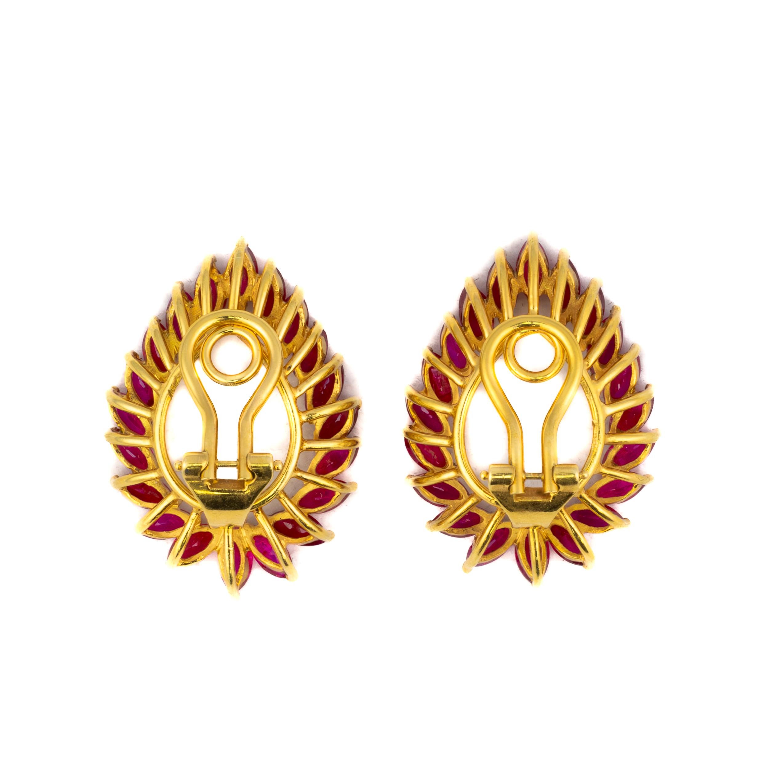 Retro Ruby Marquise Cluster Open Teardrop Earrings For Sale