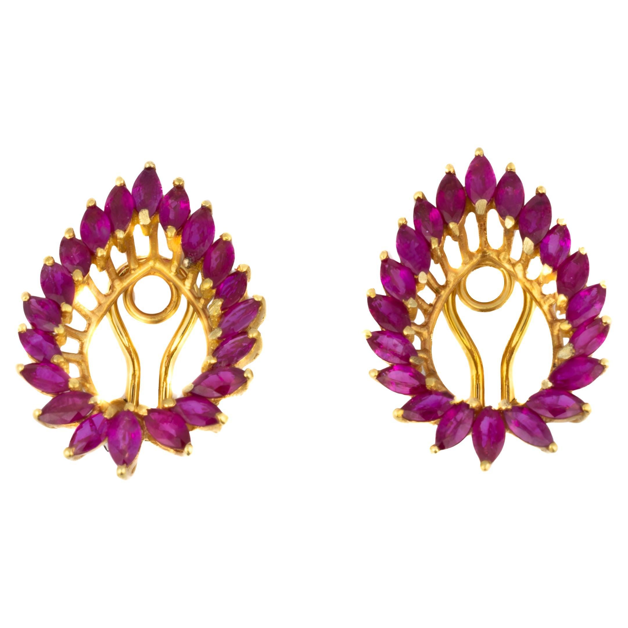 Ruby Marquise Cluster Open Teardrop Earrings For Sale