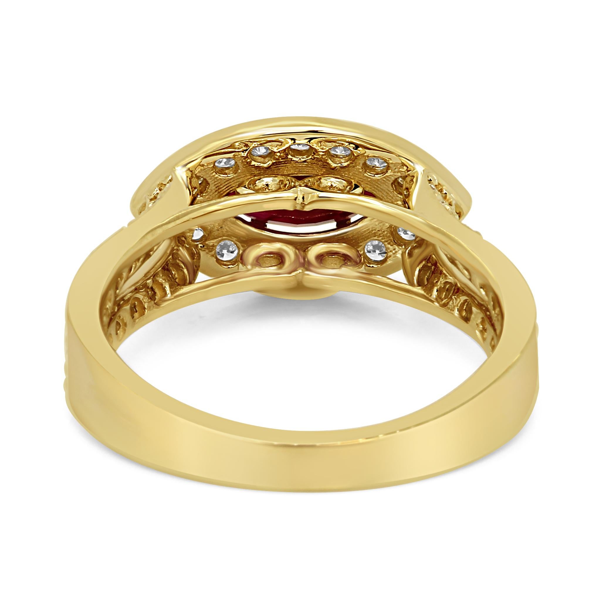 Women's Ruby Marquise White Diamond Round Halo Yellow Gold Bridal Fashion Cocktail Ring