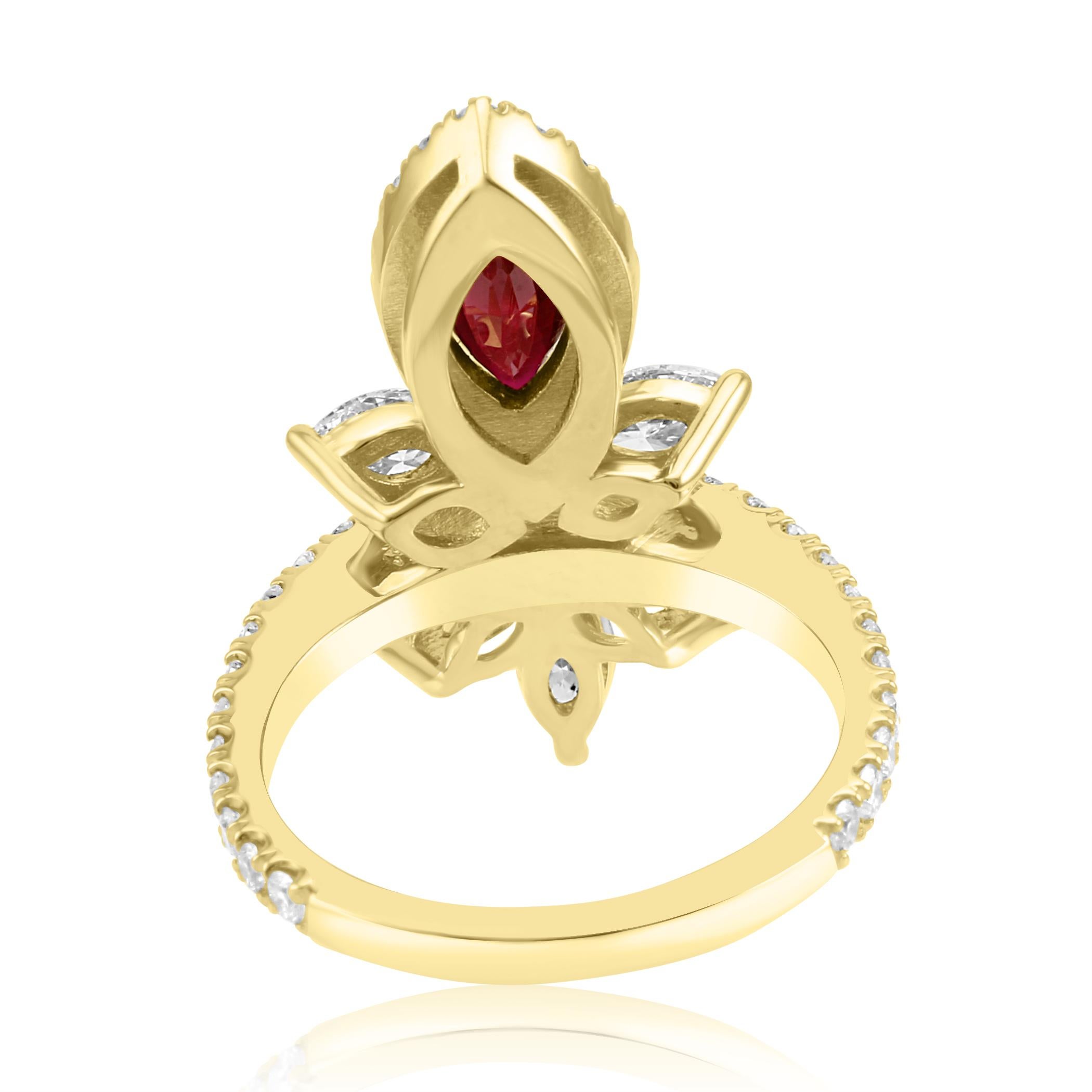Ruby Marquise Diamond Round Halo Yellow Gold Cocktail Fashion Ring 4