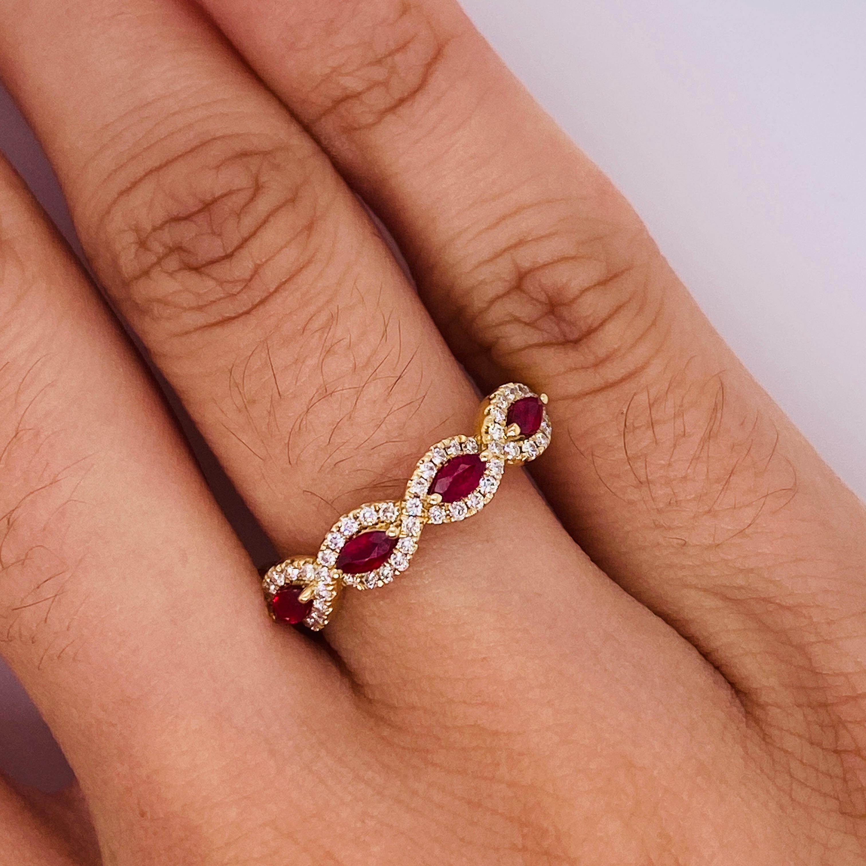 For Sale:  Ruby Marquise Diamond Twist Band in 14K Yellow Gold, 0.76 Carats LR52021 LV 2