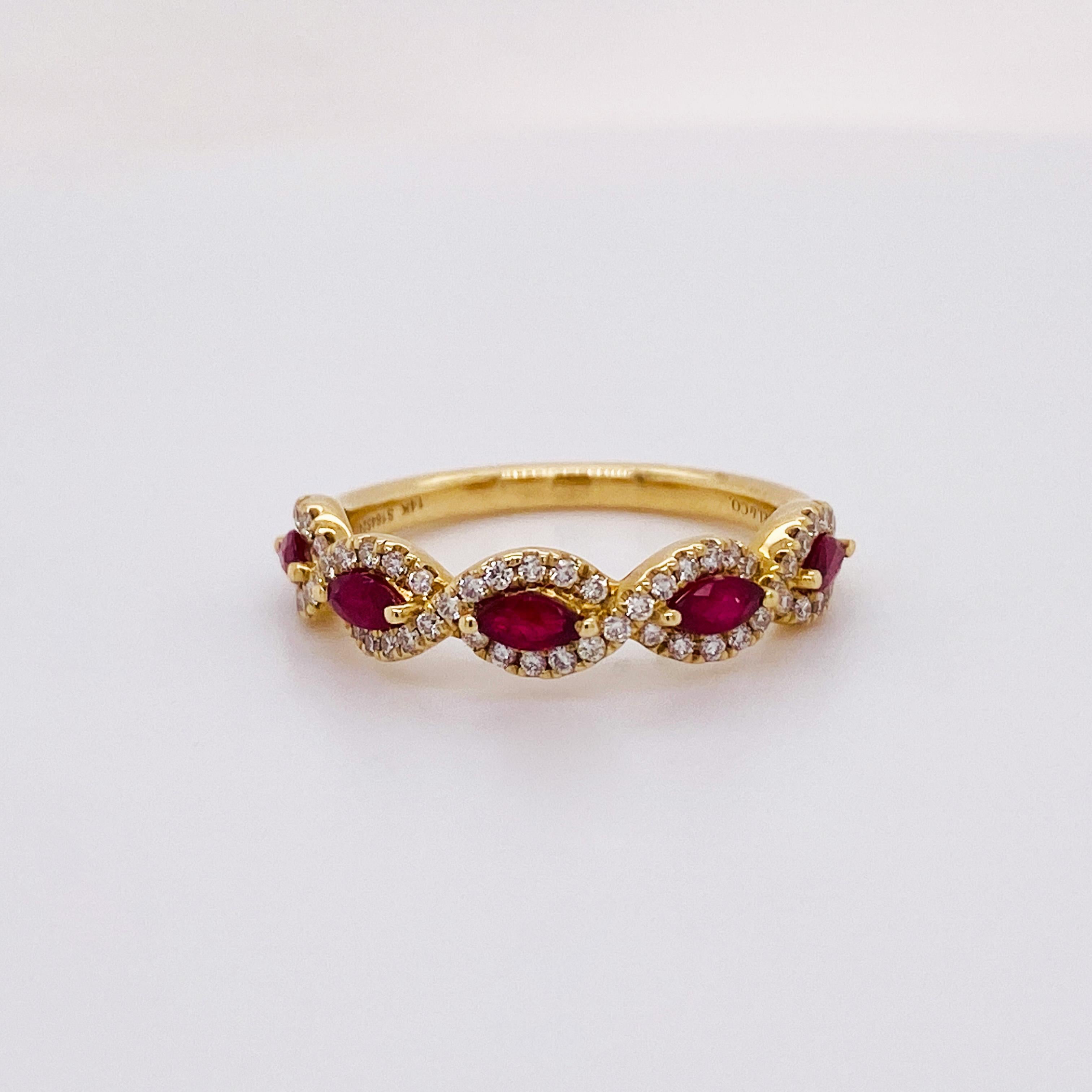 For Sale:  Ruby Marquise Diamond Twist Band in 14K Yellow Gold, 0.76 Carats LR52021 LV 3